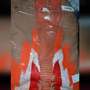 Brown and Orange Aztec Knit Cardigan Sweater 3XL